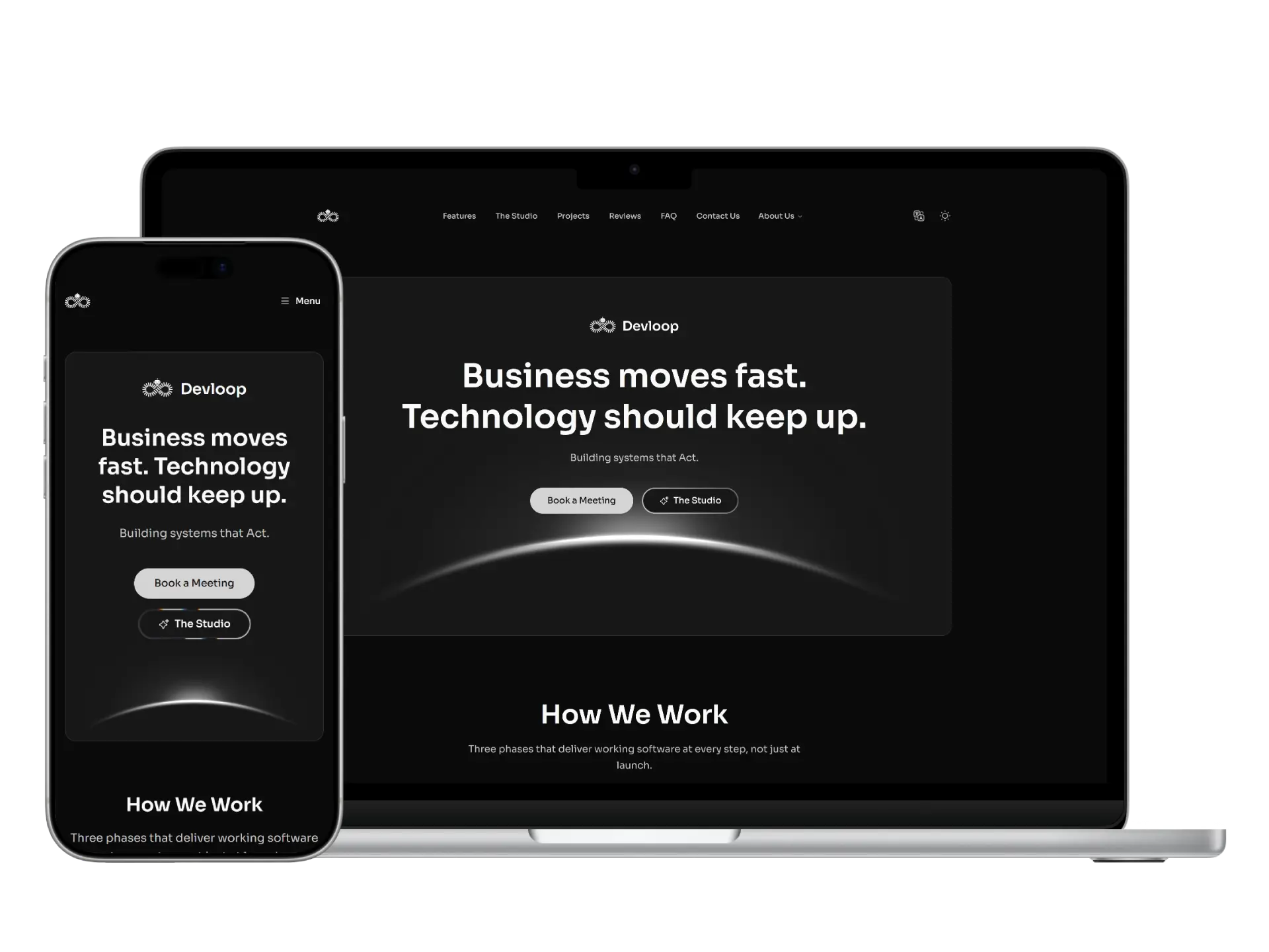 Homepage preview for the Devloop bilingual marketing website.